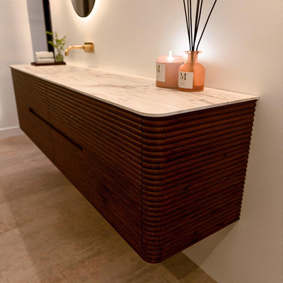 Mondiaz CIRO-DLUX Badkamermeubelset - 190x45x50cm - Solid surface wastafel Frappe - 1 wasbak Links - zonder kraangaten - 4 lades - Ruby