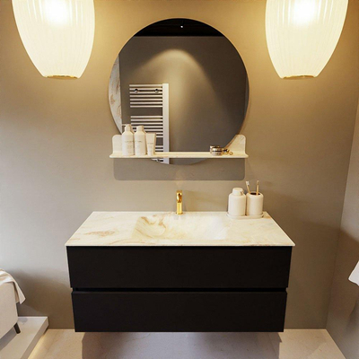 MONDIAZ VICA-DLUX Ensemble meuble de salle de bains - 110cm - meuble bas Urban - 2 tiroirs - lavabo encastré cloud au milieu - 1 trou de robinet - version haute 60cm - Frappe