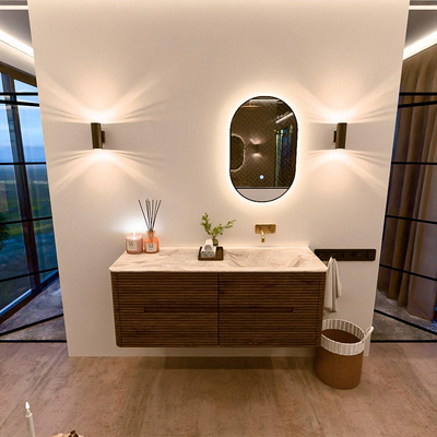 Mondiaz CIRO-DLUX Badkamermeubelset - 130x45x50cm - Solid surface wastafel Frappe - 1 wasbak Rechts - zonder kraangaten - 4 lades - Dusk