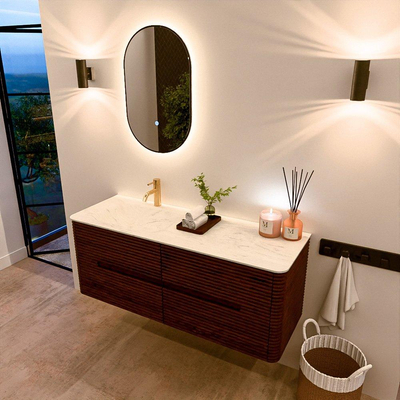 Mondiaz CIRO-DLUX Badkamermeubelset - 130x45x50cm - Solid surface wastafel Opalo - 1 wasbak Links - 1 kraangat - 4 lades - Ruby