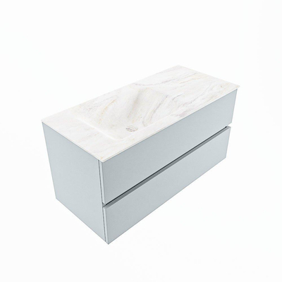 Mondiaz VICA-DLUX Ensemble de meuble de salle de bain - 100cm - meuble sous-vasque argile - 2 tiroirs - lavabo encastré nuage gauche - 1 trou de robinet - version haute 60cm - ostra