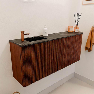 Mondiaz JOYA-DLUX 101.6cm toiletmeubel - ronding rechts kleur Ruby - Wastafel FAYE positie Links 1 kraangat kleur Lava.