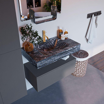 Mondiaz ALAN-DLUX Ensemble de meuble - 80cm - meuble Plata mat - 1 tiroir - Lavabo Cloud Lava suspendu - vasque Centre - 1 trou de robinet