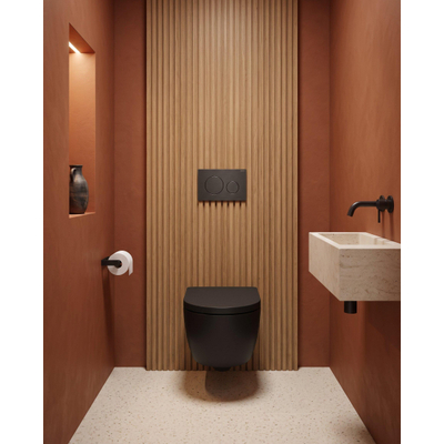 QeramiQ Dely Swirl Toiletset - 36.3x51.7cm - Geberit UP720 Duofix Sigma inbouwreservoir - 35mm zitting - bedieningsplaat mat zwart - ronde knoppen - mat zwart