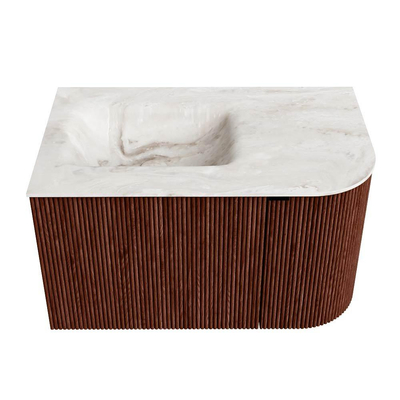 Mondiaz KURVE-DLUX Ensemble de meubles de salle de bains - 75x46x40cm - 1 tiroir - 1 porte - lavabo solid surface - gauche - 1 trou de robinet - Ruby