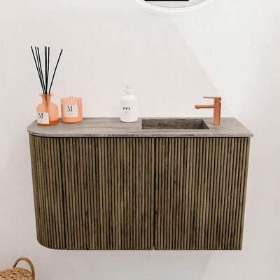 Mondiaz JOYA-DLUX Meuble de toilette 71,6cm - arrondi gauche couleur Dusk - Vasque FAYE position Droite 1 trou de robinet couleur Oza.