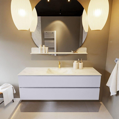 Mondiaz VICA-DLUX ensemble de meuble de salle de bain - 150cm - meuble sous-vasque cale - 2 tiroirs - lavabo encastré cloud milieu - 1 trou de robinet - version haute de 60cm - opalo