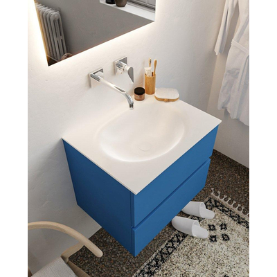 Mondiaz VICA ensemble de meuble de salle de bain - 60cm - meuble sous-vasque jeans - 2 tiroirs - lavabo moon milieu - sans trou de robinet - miroir LED - version XL 60cm haut