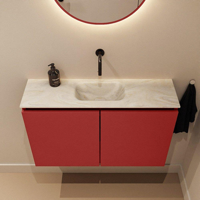 MONDIAZ TURE-DLUX Meuble toilette - 80cm - Fire - EDEN - vasque Ostra - position centrale - sans trou de robinet