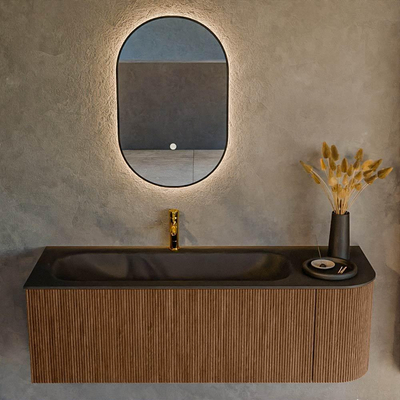 MONDIAZ KURVE 135cm Meuble salle de bain avec module 25 D - couleur Walnut - 1 tiroir - 1 porte - vasque BIG MEDIUM gauche - 1 trou de robinet - Urban