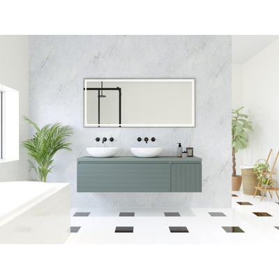 HR Matrix ensemble de meubles de salle de bain 3d 160cm 2 tiroirs sans poignée avec bandeau de poignée et meuble latéral en couleur petrol matt