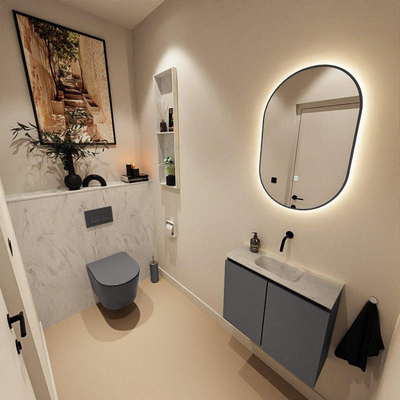 MONDIAZ TURE-DLUX 60cm toiletmeubel Dark Grey. EDEN wastafel Opalo positie midden. Zonder kraangat.