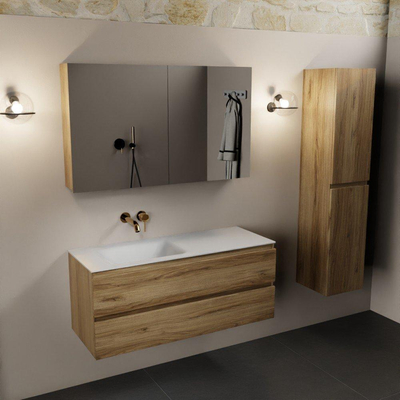 Mondiaz AIVY Ensemble de meuble - 120x45x50cm - 0 trous de robinet - 1 vasque talc Solid surface - Gauche - 2 tiroirs - avec armoire de toilette - Melamine Chai