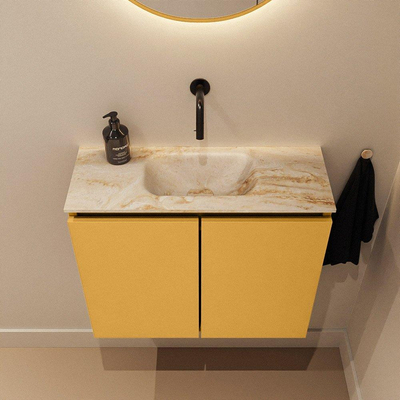 MONDIAZ TURE-DLUX Meuble toilette - 60cm - Ocher - EDEN - vasque Frappe - position centrale - sans trou de robinet