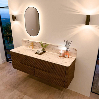 Mondiaz CIRO-DLUX Meuble de salle de bains - 160x45x50cm - Plan vasque solid surface Nata - 1 lavabo à gauche - 1 trou de robinet - 4 tiroirs - Dusk