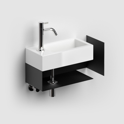 Clou Flush open kast 44x18x20.5cm met handdoekhouder rechts gepoedercoat rvs zwart