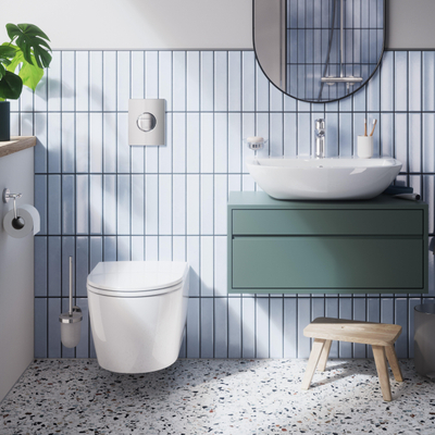Grohe Solido Start Round toiletset diepspoel - rimless - Grohe Solido inbouwreservoir - softclose toiletzitting - bedieningsplaat - chroom