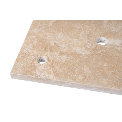 Saniclass Travertine plan sous vasque - 120x46cm - 2 trou de robinet - 2 découpes pour siphon - pierre naturelle marbrée