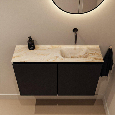 MONDIAZ TURE-DLUX Meuble toilette - 80cm - Urban - EDEN - vasque Frappe - position droite - sans trou de robinet