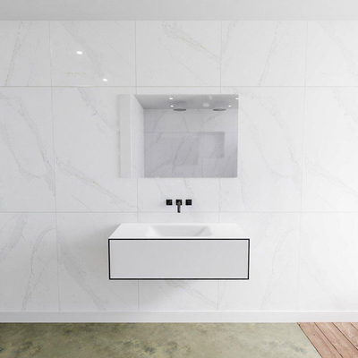 MONDIAZ LAGOM ensemble de meuble de salle de bain - 100cm - 1 tiroir - Lavabo cloud - évier milieu - 0 trous de robinet - Solid Surface urbaine avec siphon