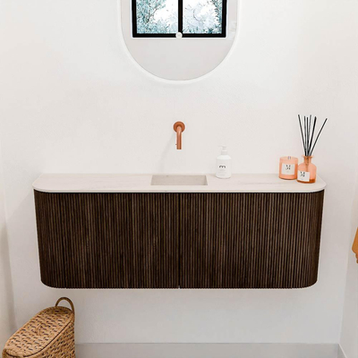 Mondiaz JOYA-DLUX 113.2cm toiletmeubel - ronding links en rechts kleur Walnut - Wastafel FAYE positie Midden Zonder kraangat kleur Meli.
