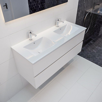 MONDIAZ VICA Ensemble de meuble salle de bain - 120cm - 2 tiroirs - lavabo Denia double 2 trous de robinet - céramique - talc