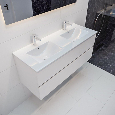 Mondiaz VICA Meuble Talc avec 2 tiroirs 120x50x45cm vasque lavabo Denia double 2 trous de robinet