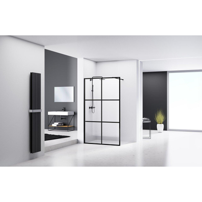 Van rijn products st04 mur fixe 107 109 cm de large, 6 sections, 8 avec de verre clair 200 cm de haut avec profilé en aluminium cadre noir et lignes en céramique laquée au milieu, incl. barre de stabilisation 120 cm