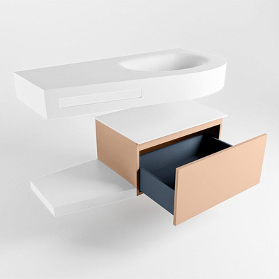 MONDIAZ RIVA Ensemble de meuble salle de bain - 100x50x30cm - 1 tiroir - MDF Rosee mat - push to open - 1 trou de robinet - lavabo à droite - solid surface talc
