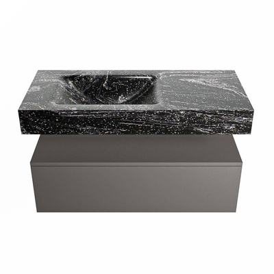 Mondiaz ALAN-DLUX Ensemble de meuble - 100cm - meuble Dark grey mat - 1 tiroir - Lavabo Cloud Lava suspendu - vasque Gauche - 0 trous de robinet
