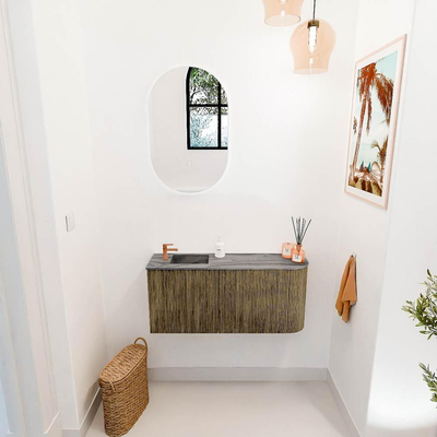 Mondiaz JOYA-DLUX 91.6cm toiletmeubel - ronding rechts kleur Dusk - Wastafel FAYE positie Links 1 kraangat kleur Sombra.