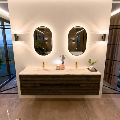 Mondiaz CIRO-DLUX Meuble de salle de bains - 180x45x50cm - Plan-vasque solid surface Nata - 2 vasques Double - 2 trous de robinetterie - 4 tiroirs - Shadow