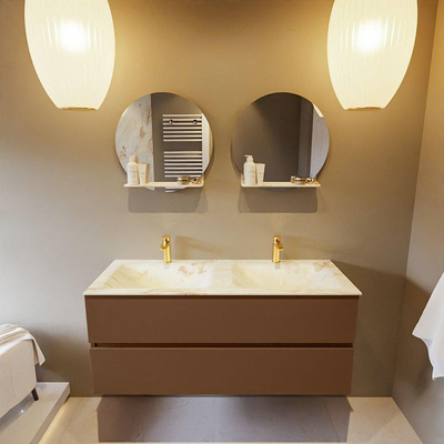 MONDIAZ VICA-DLUX Ensemble meuble de salle de bains - 120cm - meuble bas rust- 2 tiroirs - lavabo encastré cloud double - 2 trous de robinet - version haute 60cm - frape