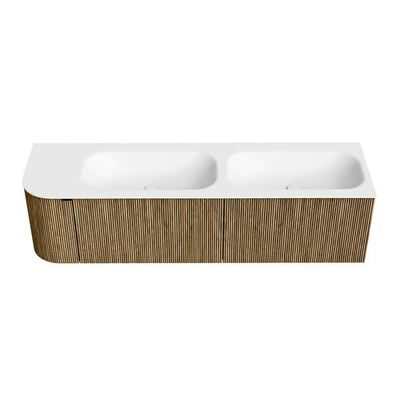 Mondiaz KURVE Badkamermeubelset - 165x46x40cm - 2 lade - 1 deur - wastafel solid surface - dubbel / rechts - 2 kraangaten - Dusk