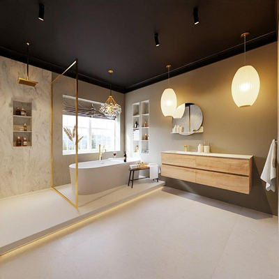 MONDIAZ VICA-DLUX Ensemble meuble de salle de bains - 150cm - meuble bas Washed oak - 4 tiroirs - lavabo encastré cloud gauche - 1 trou de robinet - version hauteur 60cm - opalo