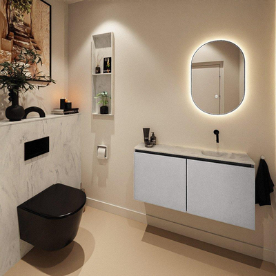 MONDIAZ TURE-DLUX 100cm meuble WC Plata. EDEN vasque Opalo position droite. Sans trou de robinet.