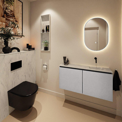 MONDIAZ TURE-DLUX Meuble toilette - 100cm - Plata - EDEN - vasque Opalo - position droite - sans trou de robinet