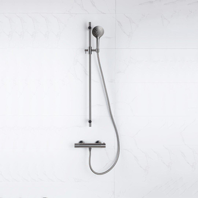 Fortifura Calvi douchekraan - met glijstangset - met ronde handdouche - gladde doucheslang - PVD - geborsteld gunmetal (antraciet)