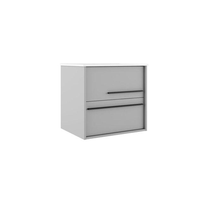 Saniclass Prime Essential Meuble de salle de bain - 120x55x46cm - 2 vasques ovales blanc - 2 trous de robinet - 4 tiroirs - miroir rectangulaire - mat greige (gris)