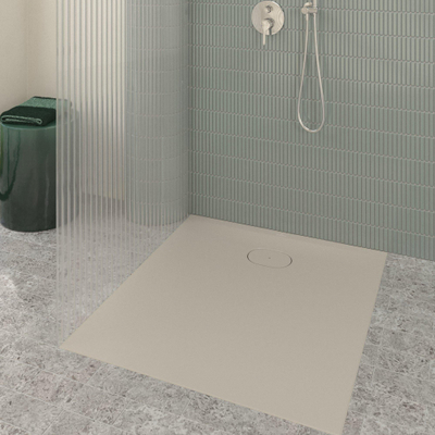 Villeroy & Boch Ecora douchebak - 100x90x3.5cm - afvoer korte zijde - almond (beige)