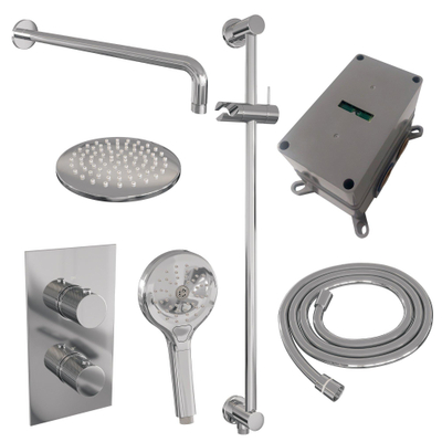 BRAUER Chrome Carving inbouw regendoucheset – Ø20 cm hoofddouche – 40 cm gebogen wandarm – met omstel – glijstang 70 cm