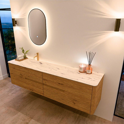 Mondiaz CIRO-DLUX Badkamermeubelset - 190x45x50cm - Solid surface wastafel Nata - 1 wasbak Links - 1 kraangat - 4 lades - Oak