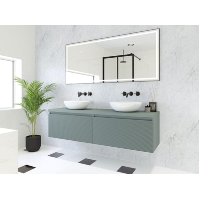 HR badmeubelen Matrix 3D Ensemble meuble de salle de bains 160cm 2 tiroirs sans poignée avec profil de poignée de couleur Petrol mat avec plan de dessus petrol mat