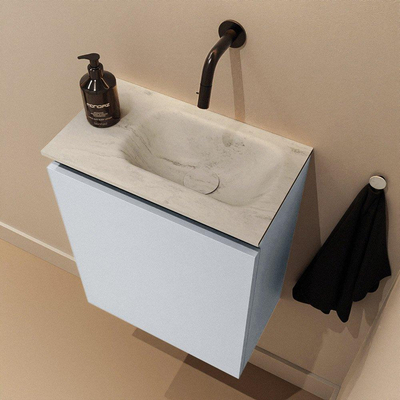 MONDIAZ TURE-DLUX Meuble de toilettes 40 cm Clay. EDEN lavabo Opalo position droite. Sans trou de robinet.