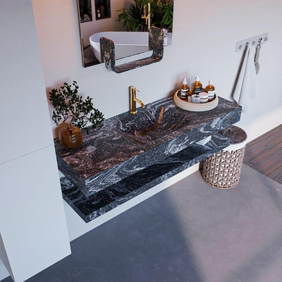 MONDIAZ ALAN - DLUX Badkamermeubelset - 130cm - planchet - Lava - vrijhangende wastafel - wasbak midden - 1 kraangat - Lava