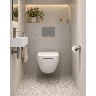 QeramiQ Dely Swirl Ensemble WC Compact - réservoir encastré QeramiQ flush - abattant 25 mm - plaque de commande en plastique gris clair - boutons ronds - blanc brillant