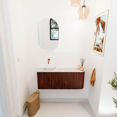 Mondiaz JOYA-DLUX 101.6cm toiletmeubel - ronding rechts kleur Ruby - Wastafel FAYE positie Links Zonder kraangat kleur Ostra.