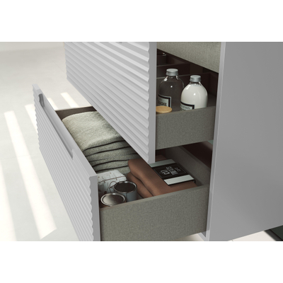 Adema Prime Balance Ensemble de meuble - 80x55x45cm - 1 vasque ovale en céramique Blanc - 1 trou de robinet - 2 tiroirs - avec miroir rectangulaire - Greige