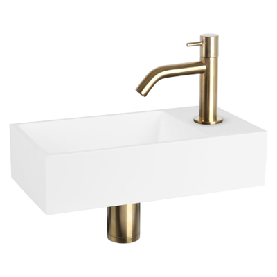 Differnz Solid fonteinset – 36x18.5x9 cm – solid surface wit – gebogen mat gouden kraan