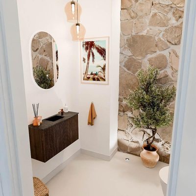 Mondiaz JOYA-DLUX 70cm toiletmeubel - kleur Walnut - Wastafel FAYE positie Midden 1 kraangat kleur Lava.